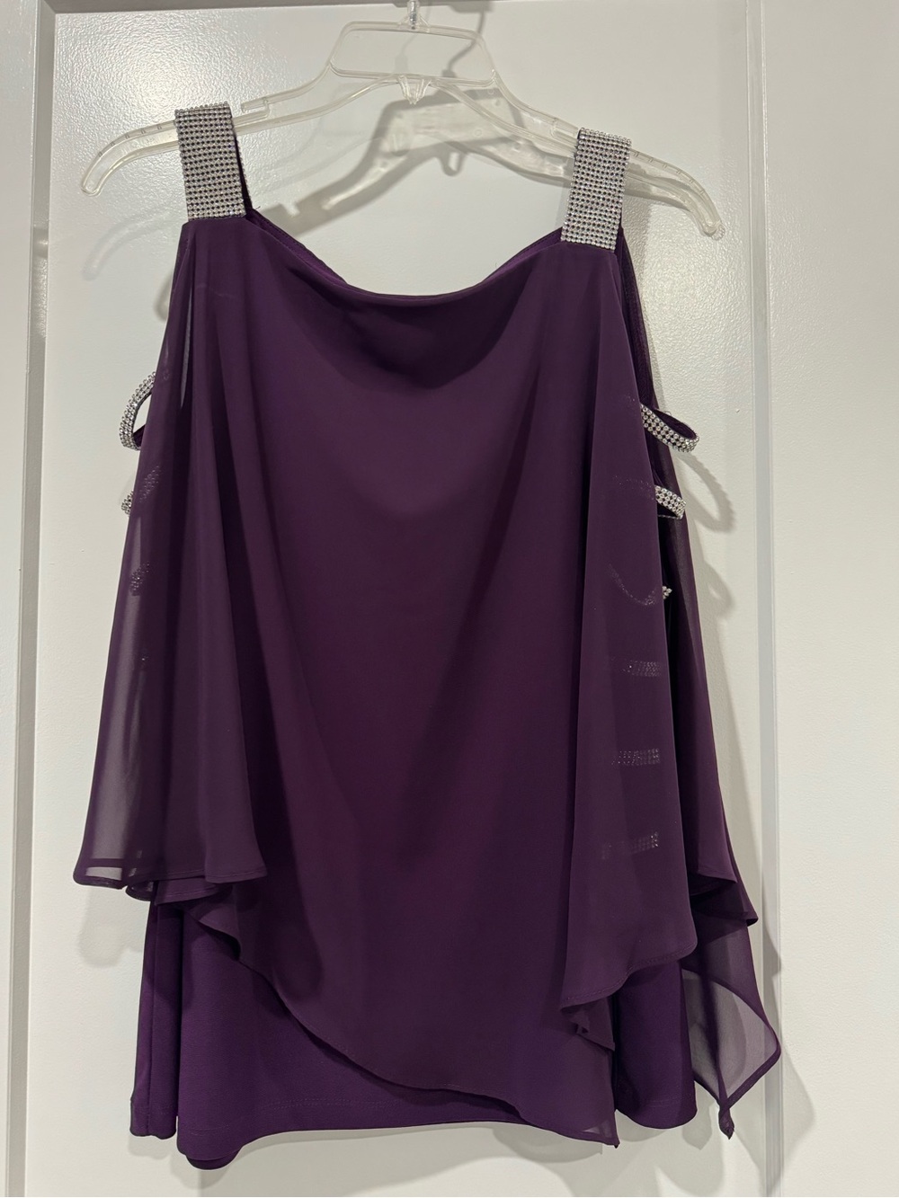 Elegant Purple Chiffon Evening Dressy Top with Embellished Straps